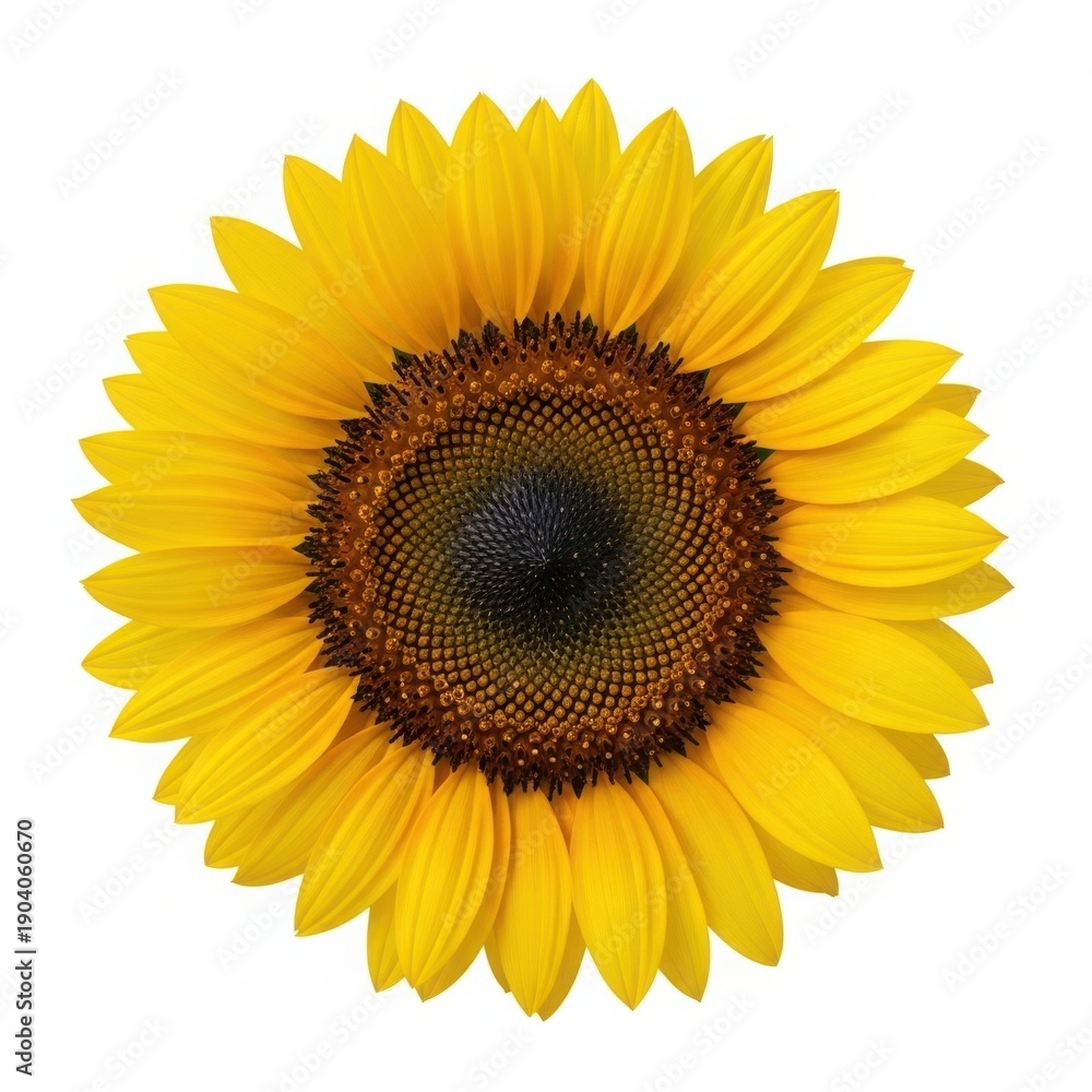 Fototapeta premium Vibrant sunflower close up on white background