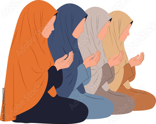 Muslim women praying in hijab Islamic prayer Ramadan ramadan kareem.