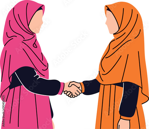 Muslim Women Shaking Hands Friendship Respect ramadan kareem.