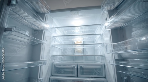 Empty Refrigerator Interior with Bright Interior Light