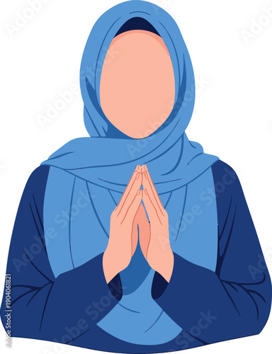 Muslim woman praying in hijab ramadan kareem.