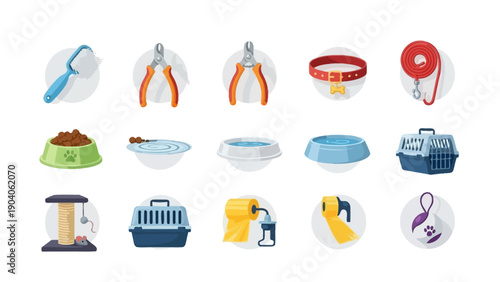 Collection of pet care and grooming items