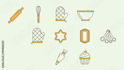 Collection of baking and kitchen utensils icons.