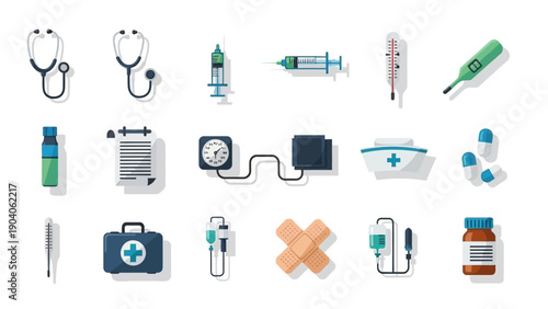 Collection of flat design medical icons.