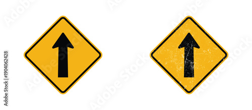 straight ahead traffic road sign clean and grunge distressed yellow warning illustration