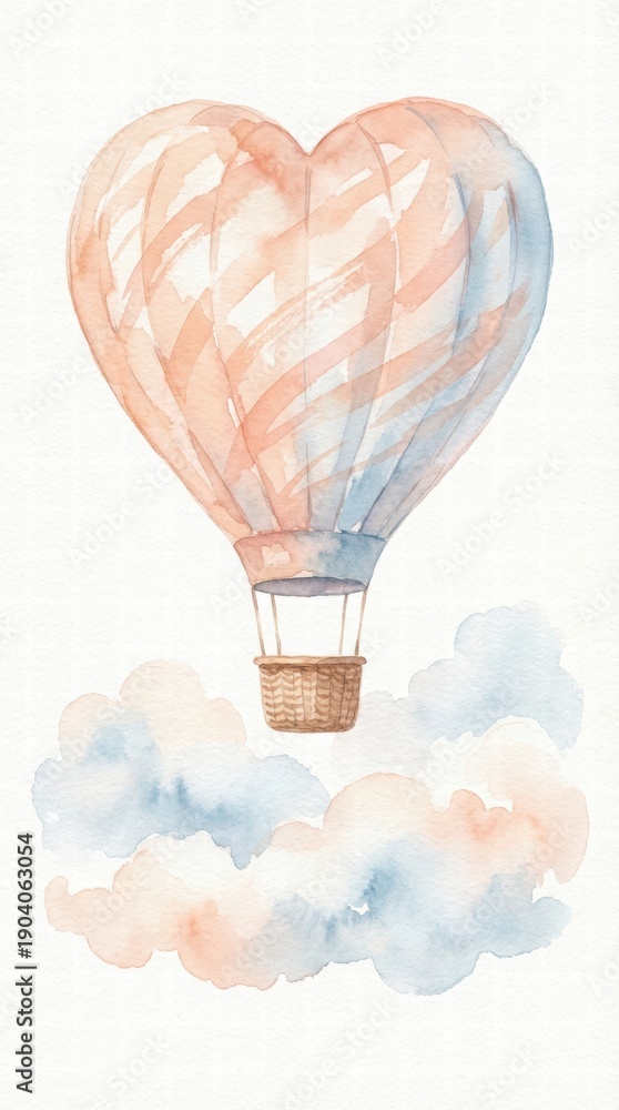 Obraz premium Heart-Shaped Hot Air Balloon in Soft Clouds