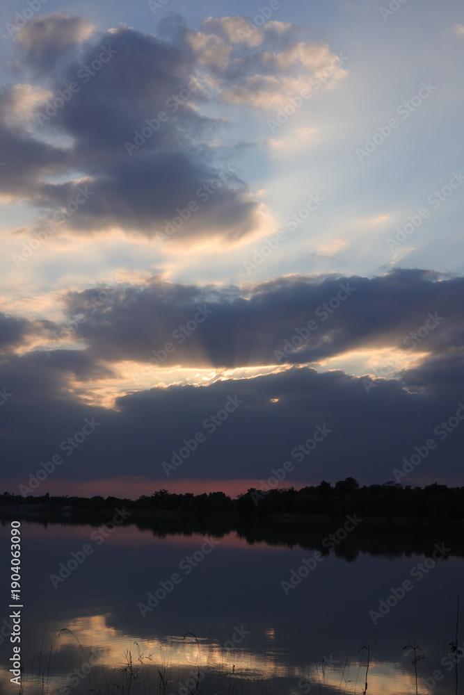 Fototapeta premium sunset over the river