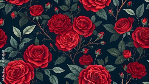 Floral Pattern Background Made of Clustered Red Flowers | Seamless Botanical Design