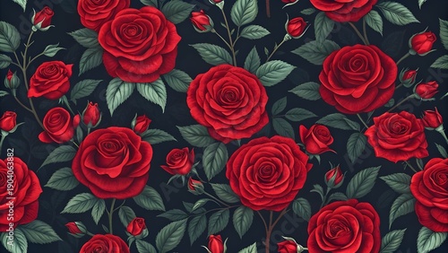 Floral Pattern Background Made of Clustered Red Flowers | Seamless Botanical Design