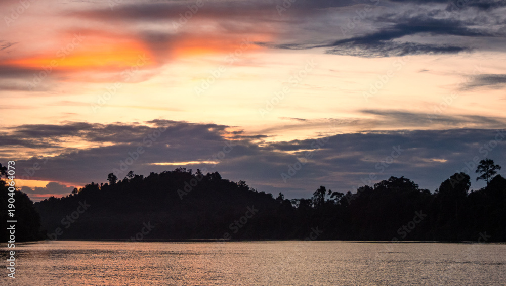 Fototapeta premium Sunset, Kinabatangan River, Sabah, Borneo, Malaysia