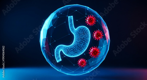 Digital representation of stomach protection against aggressive viral infection within a protective shield