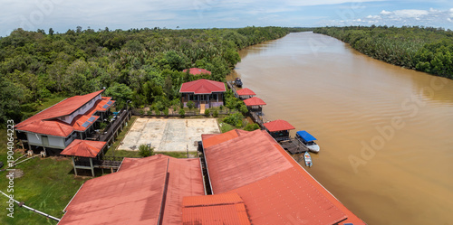 Aerial View of the Kulamba Field Center, Kinabatangan River, Sabah, Borneo, Malaysia