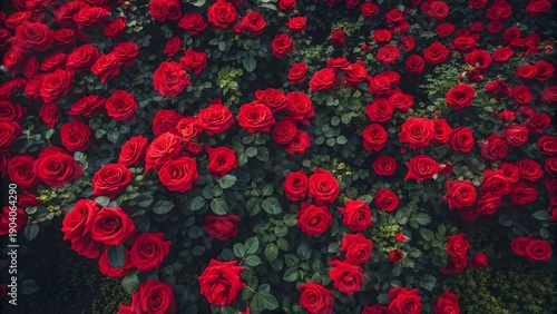 Overhead View of a Dense Rose Garden Background
