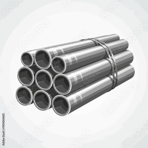 Stack of Metal Steel Pipes Bundle Illustration. Industrial Construction Raw Materials Supply.