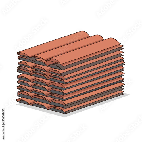 Stacked Terracotta Roof Tiles Vector Illustration. Clay Construction Material, Roofing Shingles, and Home Repair Graphic on White.