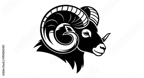 Ram Head Silhouette Vector Illustration, Aries Zodiac Symbol, Strong Animal Icon
