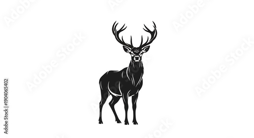 Majestic Stag Silhouette with Antlers on White Background