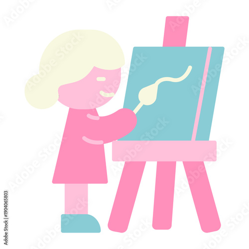 Kid painting on easel