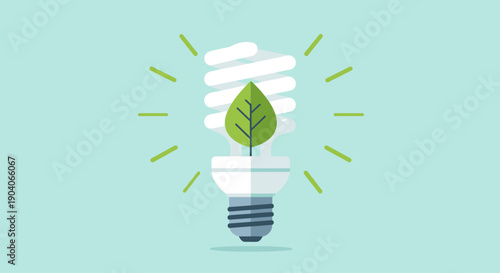 Eco friendly light bulb with leaf and radiating lines