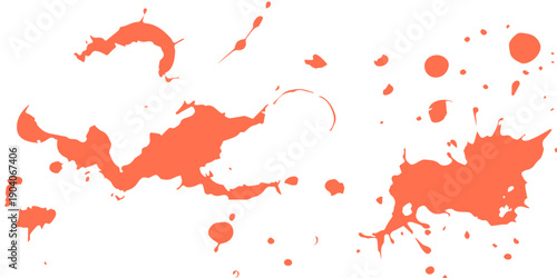 A vibrant red ink splat and paint splash illustration creates a grunge heart shape with artistic blood droplets for a Valentine decoration design element