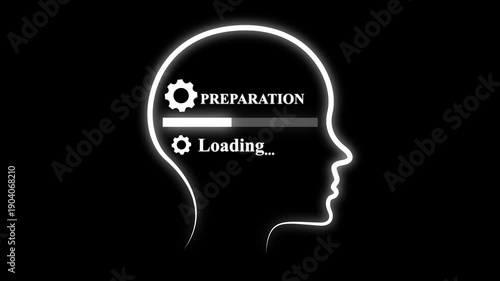 Glowing neon Human Head Profile With preparation loading in Mind. Business creativity and Innovation concept. Abstract visual representing creative thinking, strategic strategy, and future vision.
