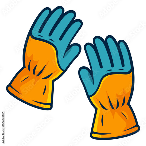 rubber garden gloves safety protection farming tool equipment flat color vector illustration template design