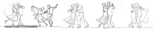 line art of a romantic old couple dancing on Valentine's Day