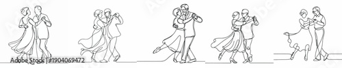line art of a romantic old couple dancing on Valentine's Day