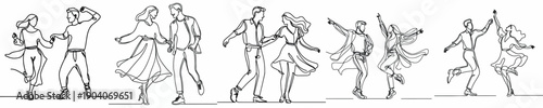 line art of a couple happily dancing on Valentine's Day