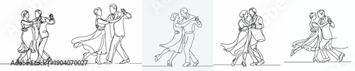 line art of a romantic old couple dancing on Valentine's Day