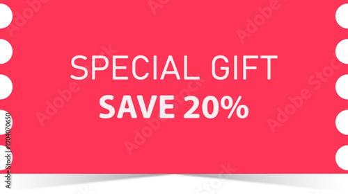 Special gift save 20 percent promotional offer on red background