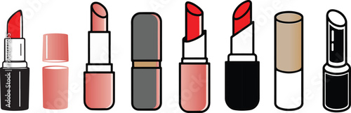 Modern Cosmetic Lipstick Vector with Open & Closed Variants – Beauty Line Art”