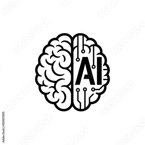 minimalist brain icon with ai letters and digital circuit lines representing artificial intelligence and machine learning