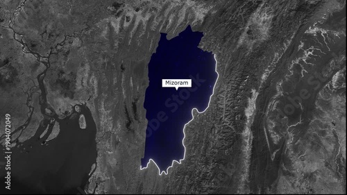 Mizoram India State Satellite Map With Highlighted Regional Border Animation