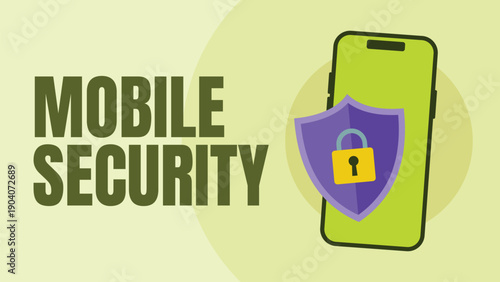 Mobile security concept illustration featuring a smartphone with a shield and padlock icon. Vector design for data protection, privacy, and cyber safety
