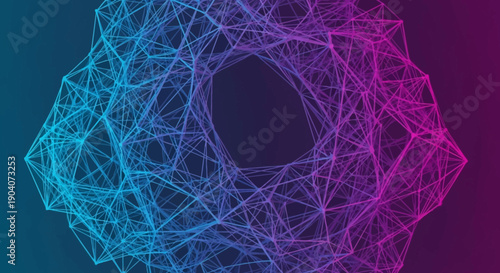 Vibrant abstract geometric shape with intricate network design.