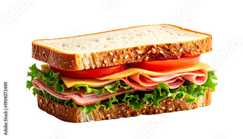 Wallpaper Mural A classic ham and cheese sandwich with fresh lettuce and ripe tomato on multigrain sliced bread. A healthy and delicious lunch meal isolated on a transparent background for easy design use. Torontodigital.ca