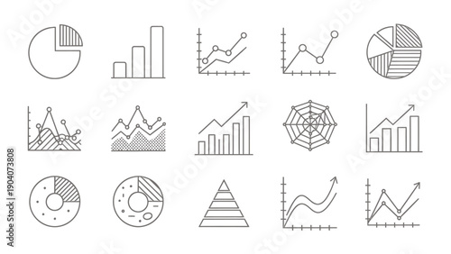 Collection of abstract data charts and graphs icons for analytics and infographic design.