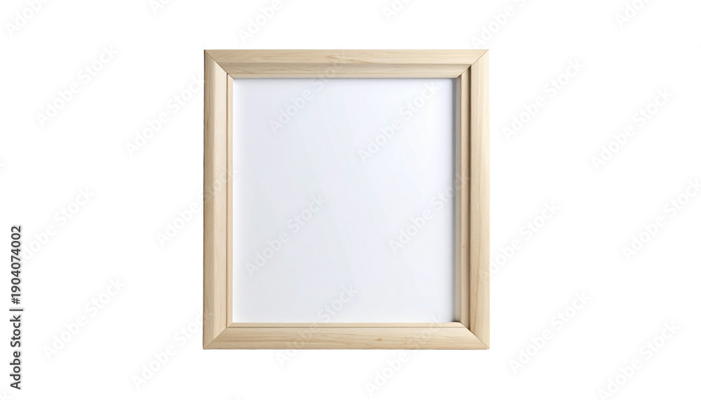 Fototapeta premium Vertical empty wooden picture frame mockup. Blank light wood photo frame for interior design, gallery display, or art presentation. Realistic 3d rendering with a transparent background.
