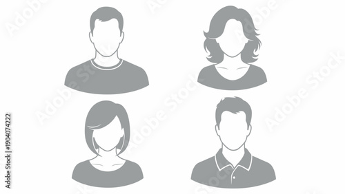 Group of Four Silhouetted Portraits of People for Design and Presentation.