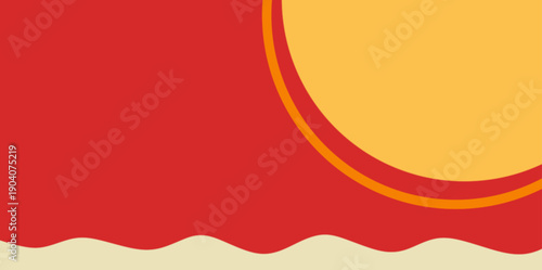 Minimalist Red Sun Wave Background. Clean vector illustration background with a large sun-like circle and bottom wave patterns, ideal for posters and minimalist summer themes.