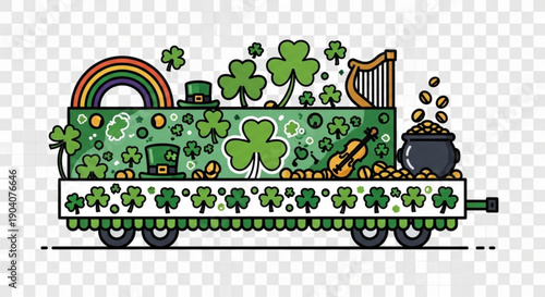St patrick's day train with shamrocks rainbow and pot of gold coins