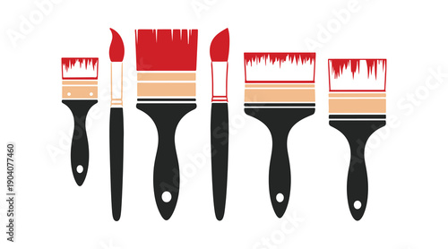 Set of paint brush icons.  A variety of paintbrush vector illustrations.  Drawing tools for painting with brushes.  Includes different sizes of paintbrushes from small to large.  Simple flat design.