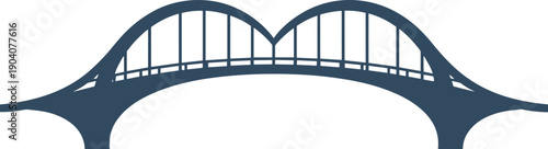 Modern Double Arch Bridge Silhouette Vector Illustration Featuring Minimalist Infrastructure Design and Symmetrical Architectural Elements for Engineering and Transportation Graphics