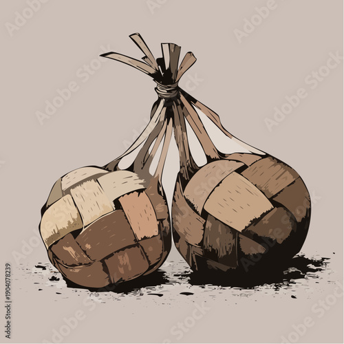 Stylized vector illustration of two traditional tied cheeses.