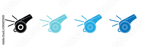 Referee whistle icon, Whistle icon with outline and silhouette style, Referee whistle, attribute of sports referee or violation of game rules