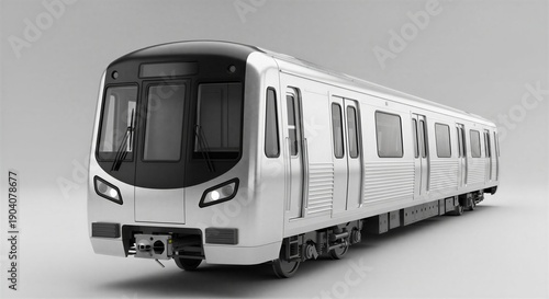 Modern silver train with sleek design on grey background