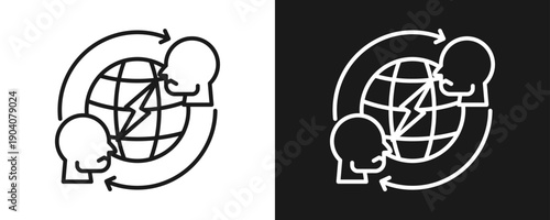 International Conflict Icon Set Outline In White And Black Background