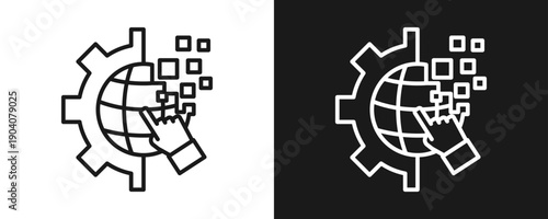 Digital Transformation Icon Set Outline In White And Black Background