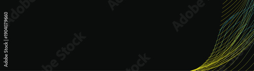 Abstract Modern vector long banner gradient dark spiral circle line wave illustration black background with arrows and copy space for text waves shape for business technology sphere EPS 10